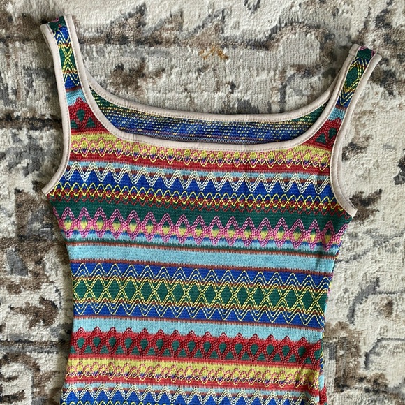 New Striped Pattern Square Neck Tank Dress Sleeveless Slit Boho Multicolored NWT - Picture 7 of 16